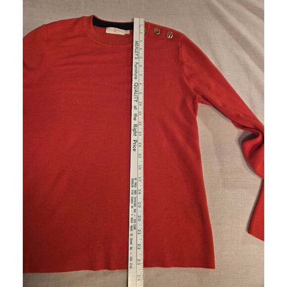 Tory Burch 100% Merino Wool Jewel Button Red Sweater Bell Sleeve Women's M - Picture 8 of 11